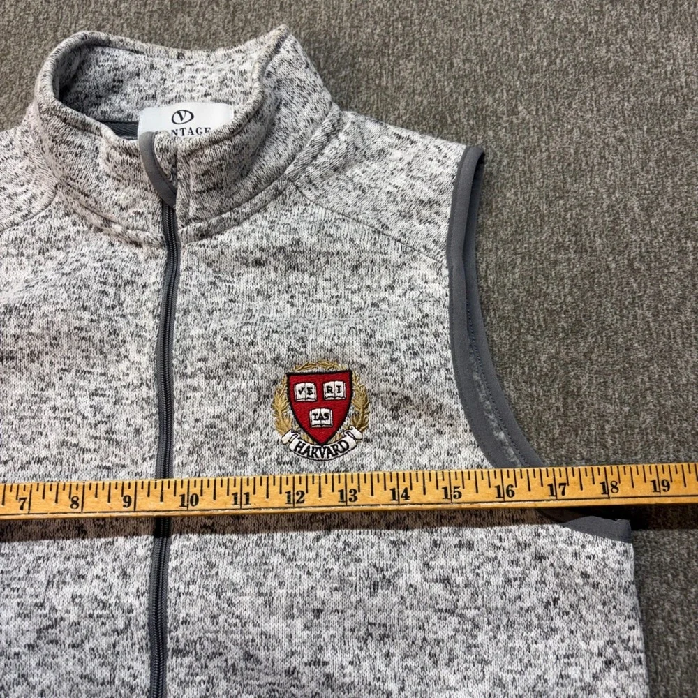 Harvard University Gray Sweater Fleece Full Zip Vest Womens Medium Vantage
